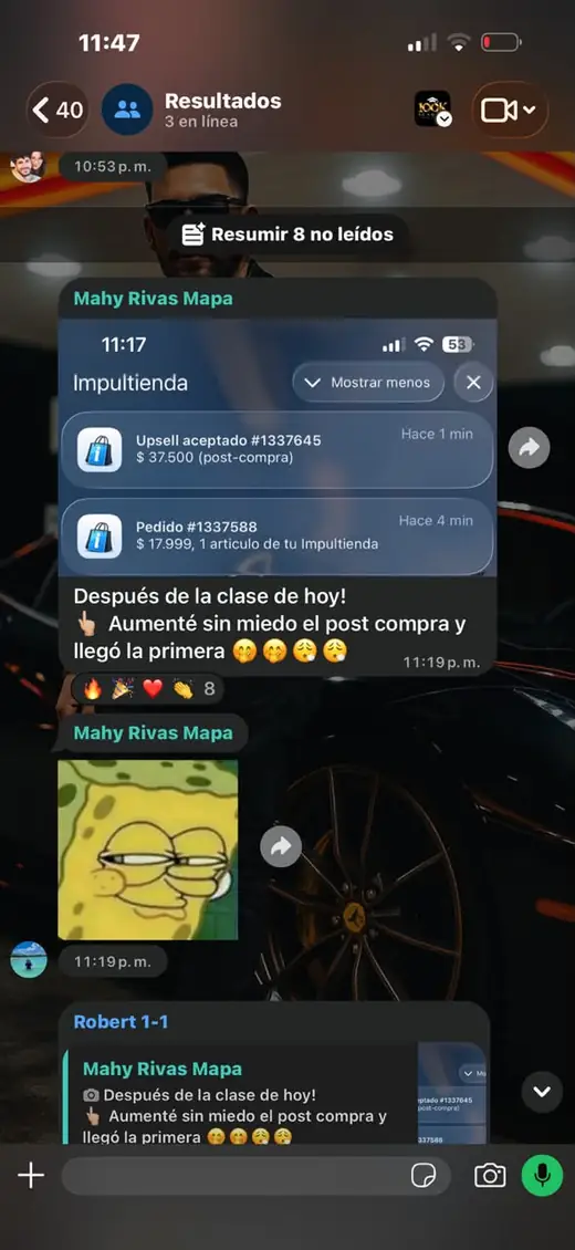 Alumna subió el post-compra después de la clase y le entró la primera venta con upsell