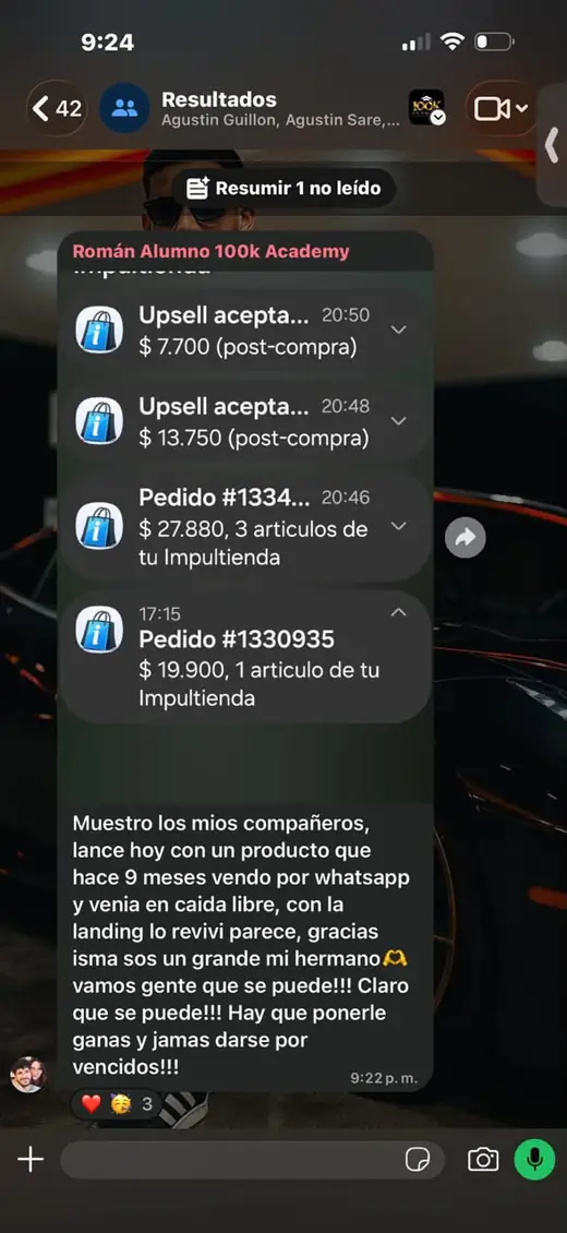 Alumno muestra sus pedidos y upsells: relanzó con landing un producto que venía en caída libre y lo revivió